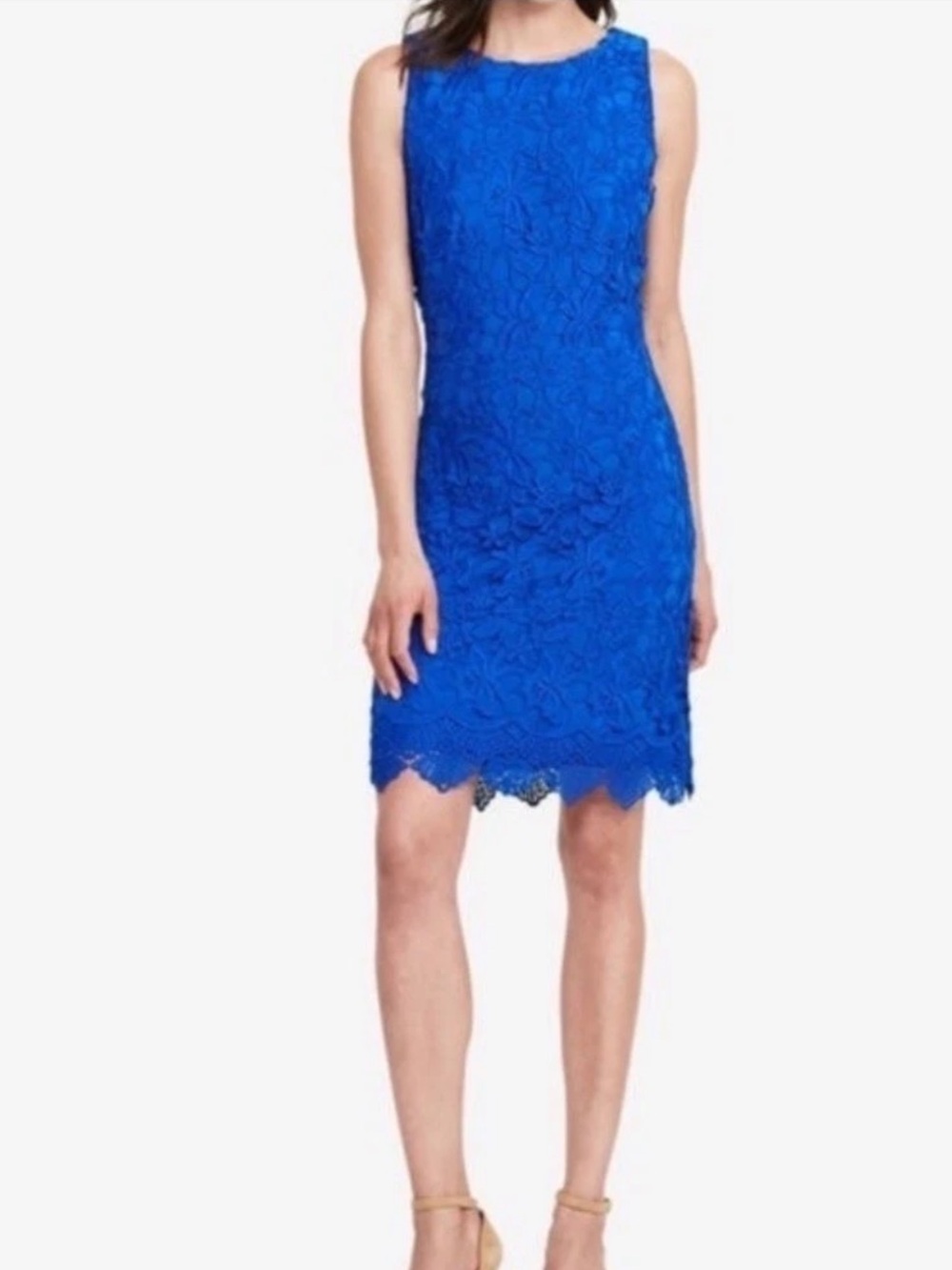 Lauren Ralph Lauren Women's 12  Royal Blue Lace Lined Fit & Flare Dress
